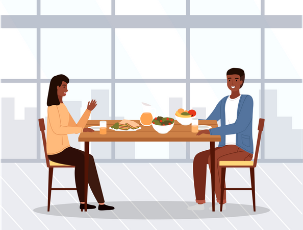 African couple eating food in restaurant  Illustration