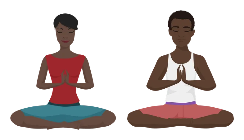 African couple meditating  일러스트레이션
