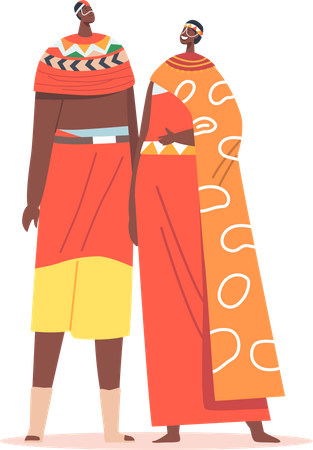African Couple Wear Traditional Clothes Illustration