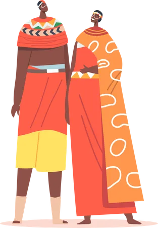 African Couple Wear Traditional Clothes  Illustration