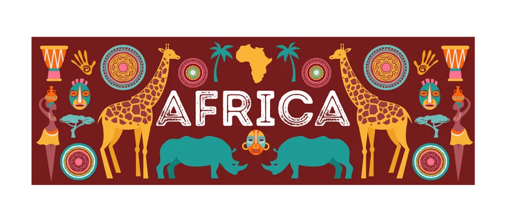 Africa Banner Template Vector Illustration Of Safari Animals Tribal Symbols Illustration