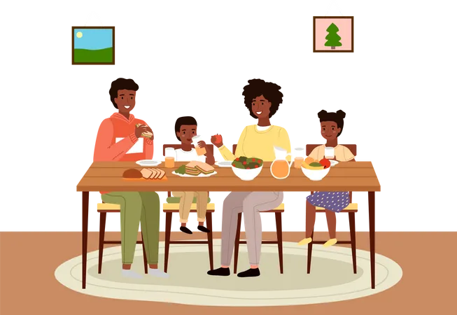 African family having dinner in dining room  Illustration