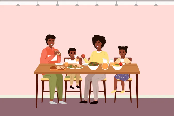 African family having dinner in dining room  Illustration