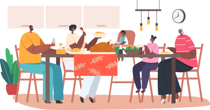 African Family Having Dinner Together  Illustration