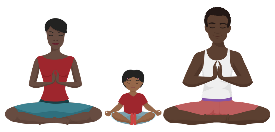 African family meditating  Illustration