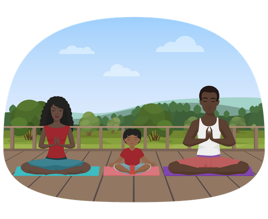 African family meditating  Illustration