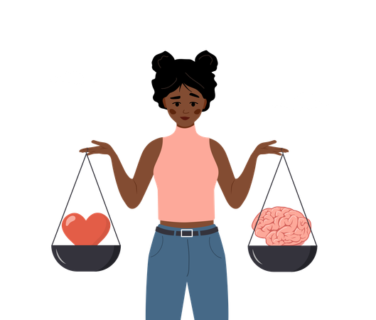 African Female Character Looking At Brain And Heart On Seesaw  Illustration