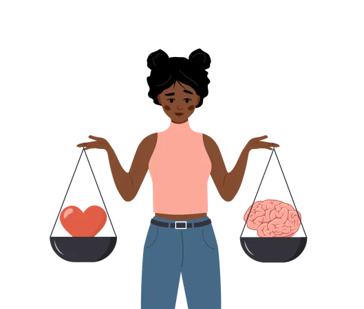 African Female Character Looking At Brain And Heart On Seesaw  Illustration