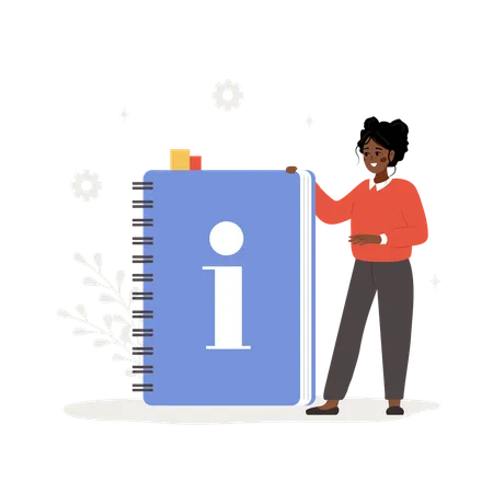 User Manual Concept African Female Character With Huge Guidebook Woman Search Information And Reading Instruction FAQ Or Customer Support Vector Illustration In Flat Cartoon Style Illustration
