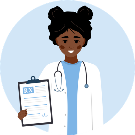 African female doctor Holding Medical prescription Illustration
