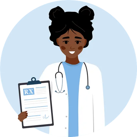 African female doctor Holding Medical prescription Illustration