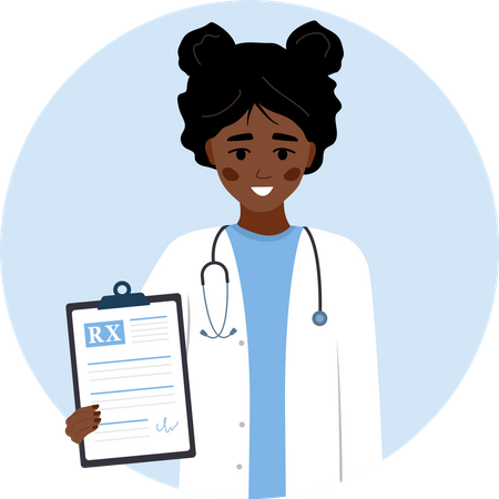 African female doctor Holding Medical prescription  Illustration