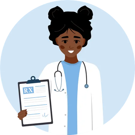 African female doctor Holding Medical prescription  Illustration