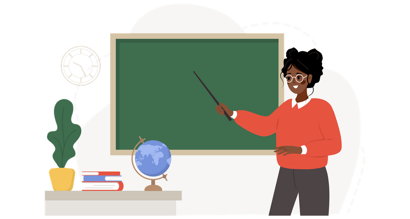 African female teacher in classroom  Illustration