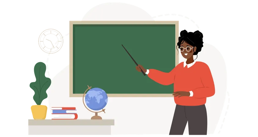 African female teacher in classroom  Illustration