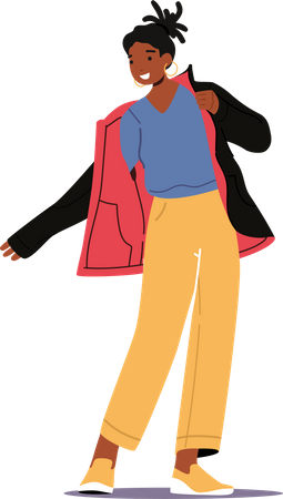 African girl dressing up with warm coat Illustration