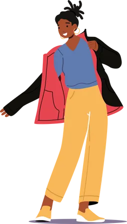 African girl dressing up with warm coat Illustration