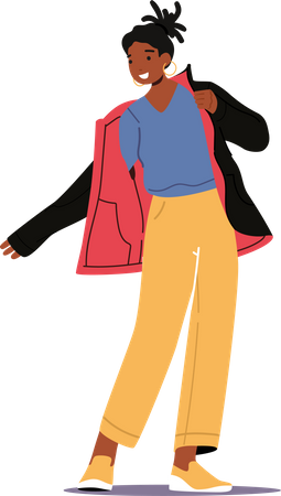 African girl dressing up with warm coat  Illustration