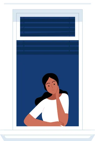 African girl looking out window  Illustration