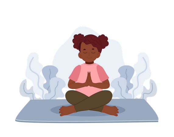 African girl meditating in lotus pose  Illustration