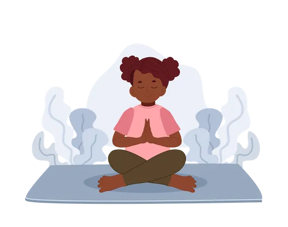 African girl meditating in lotus pose  Illustration