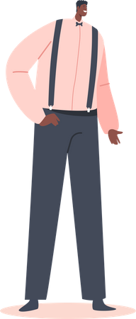 African Groom Wear Pink Shirt and Trousers on Suspenders Illustration