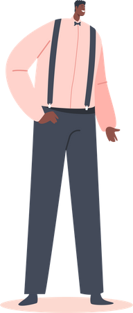 African Groom Wear Pink Shirt and Trousers on Suspenders  Illustration