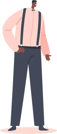 African Groom Wear Pink Shirt and Trousers on Suspenders  Illustration