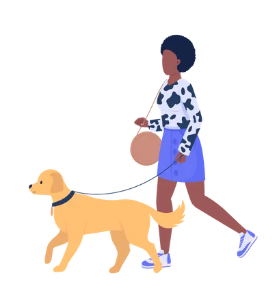 Lady Walks Dog Semi Flat Color Vector Characters Editable Figures Full Body Person On White Domestic Pet Care Simple Cartoon Style Illustration For Web Graphic Design And Animation Illustration