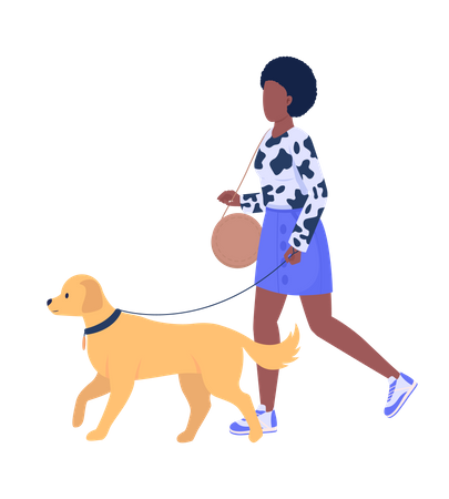 African Lady Walk With Dog  Illustration