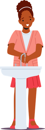 African Little Girl Washing Hands  Illustration