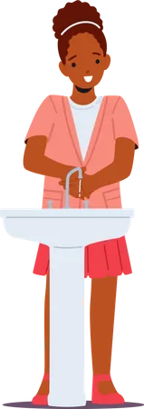 African Little Girl Washing Hands  Illustration