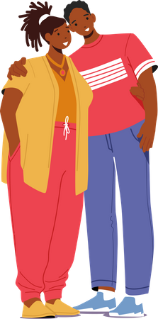 African Male and Female Characters Hugging  Illustration