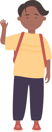 African male student carrying bag and waving hand  イラスト