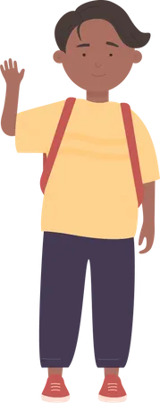 African male student carrying bag and waving hand  Illustration
