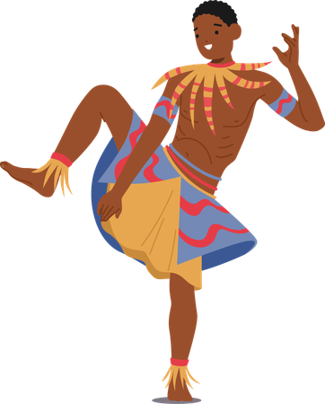 African Male Tribal Dancer Character In Vibrant Traditional Attire  Illustration