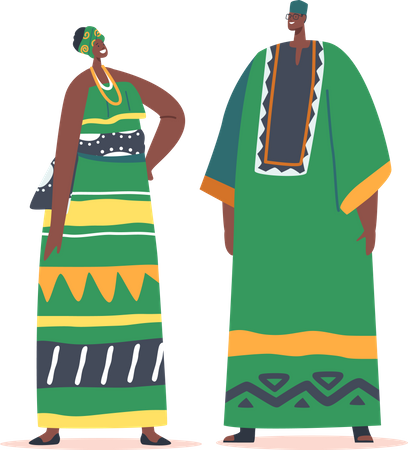 African Man and Woman Wear Tribal Clothes  Illustration