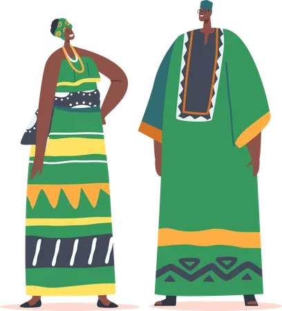 African Man and Woman Wear Tribal Clothes  Illustration