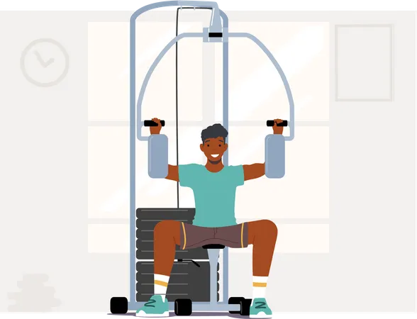 African Man Bodybuilder Pumping Muscles in Gym Illustration