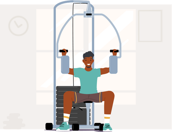 African Man Bodybuilder Pumping Muscles in Gym  Illustration