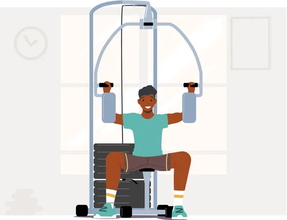 African Man Bodybuilder Pumping Muscles in Gym  Illustration