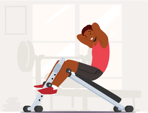 African Man Press on Decline Bench in Gym  Illustration