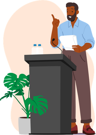 African man speaking on podium Illustration