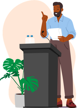 African man speaking on podium  Illustration