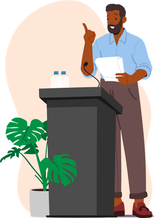 African man speaking on podium  Illustration