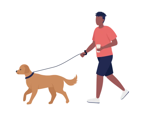 Man Running With His Dog Semi Flat Color Vector Characters Editable Figures Full Body Person On White Domestic Animal Owner Simple Cartoon Style Illustration For Web Graphic Design And Animation Illustration
