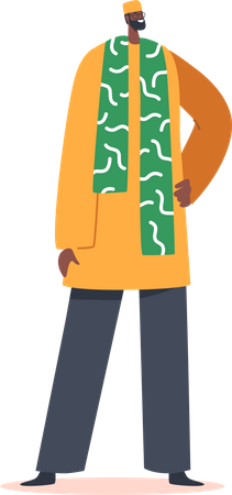 African Man Wear Tribal Clothes Stand with Arm Akimbo Illustration