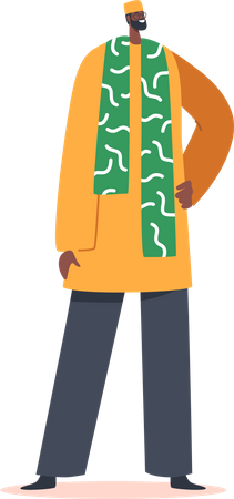 African Man Wear Tribal Clothes Stand with Arm Akimbo  Illustration