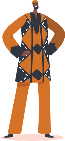 African Man Wear Tribal Clothes Stand with Arms Akimbo  Illustration