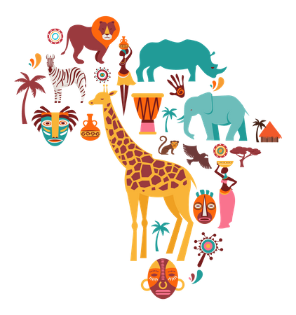 African map with animals Illustration